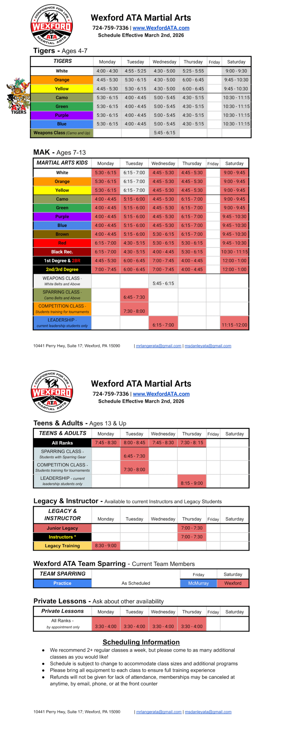 Wexford ata March schedule